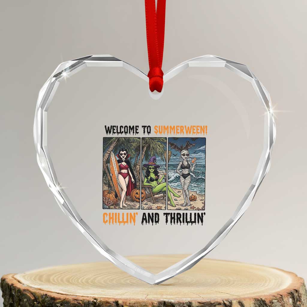 Welcome To Summerween Chillin And Thrillin Heart Crystal Glass Ornament Funny Summer Halloween TS12 Transparent Glass 3'' Heart Print Your Wear
