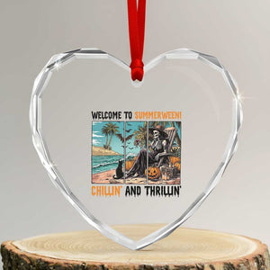 Welcome To Summerween Chillin And Thrillin Heart Crystal Glass Ornament Spooky Beach Party Gift
