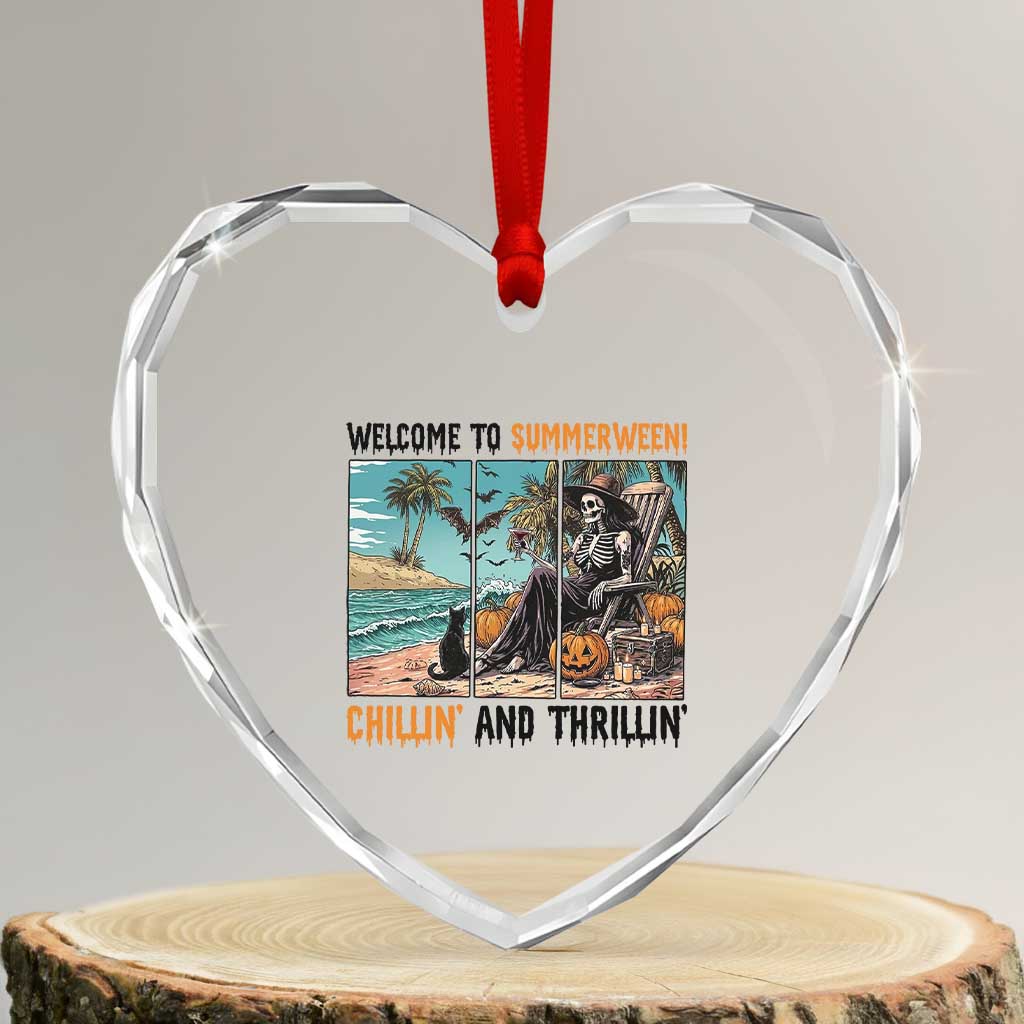 Welcome To Summerween Chillin And Thrillin Heart Crystal Glass Ornament Spooky Beach Party Gift TS12 Transparent Glass 3'' Heart Print Your Wear