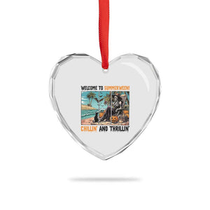 Welcome To Summerween Chillin And Thrillin Heart Crystal Glass Ornament Spooky Beach Party Gift