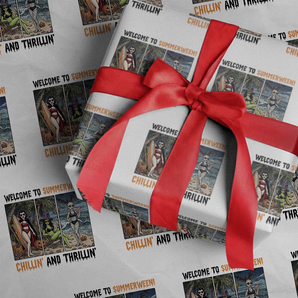 Welcome To Summerween Chillin And Thrillin Wrapping Paper Roll Funny Summer Halloween TS12 White Print Your Wear