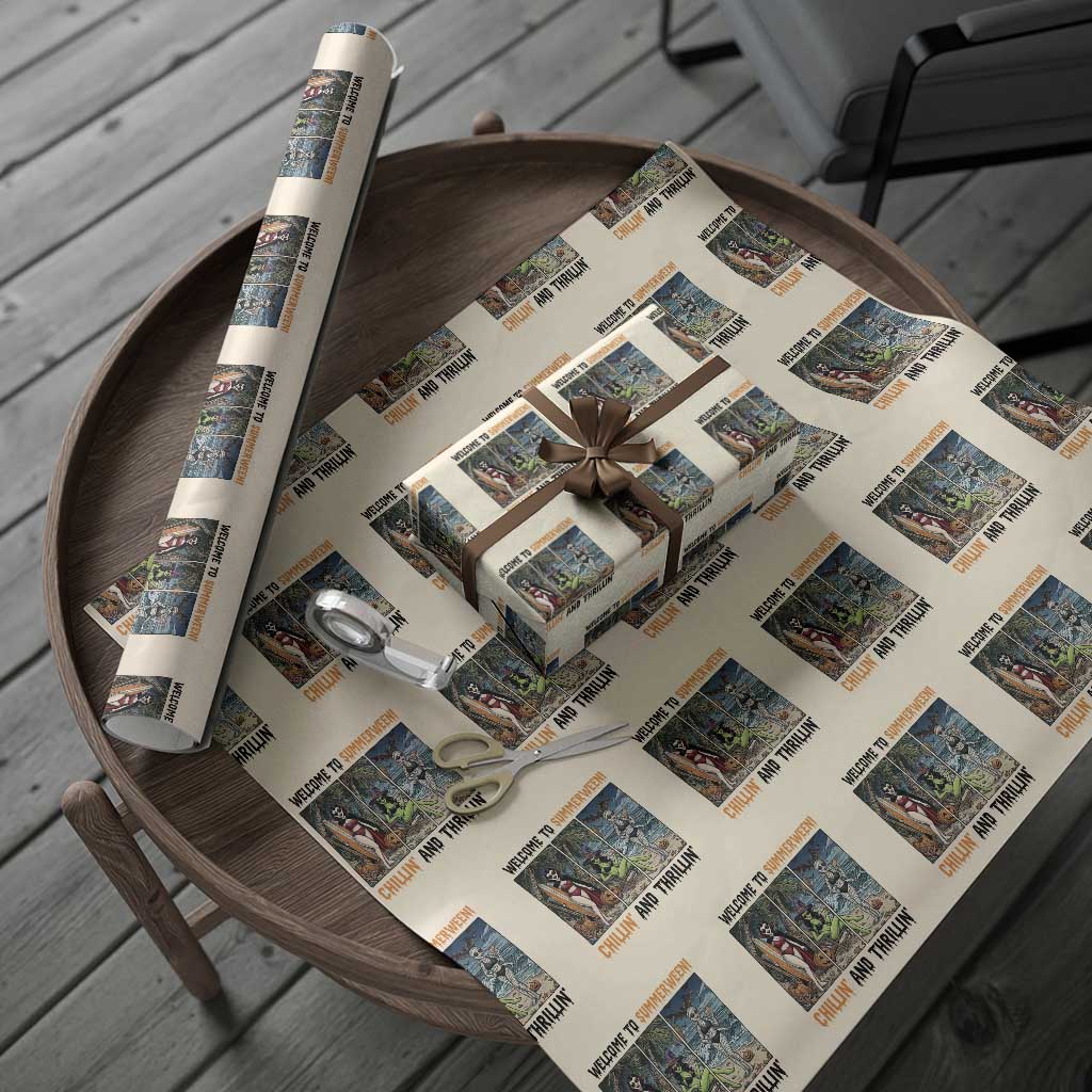 Welcome To Summerween Chillin And Thrillin Wrapping Paper Roll Funny Summer Halloween