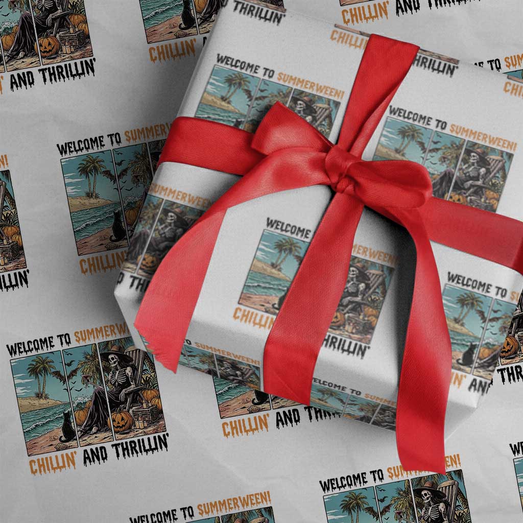 Welcome To Summerween Chillin And Thrillin Wrapping Paper Roll Spooky Beach Party Gift TS12 White Print Your Wear
