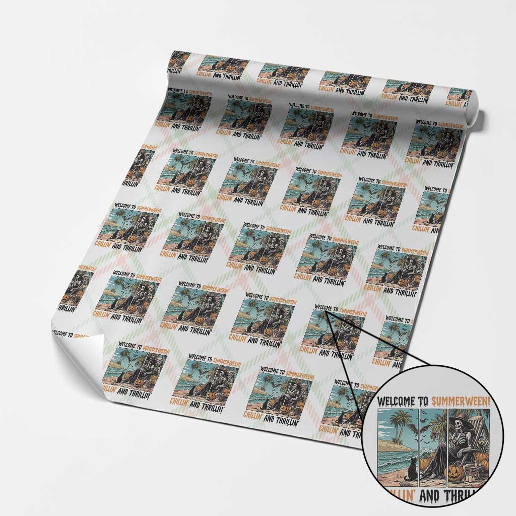 Welcome To Summerween Chillin And Thrillin Wrapping Paper Roll Spooky Beach Party Gift