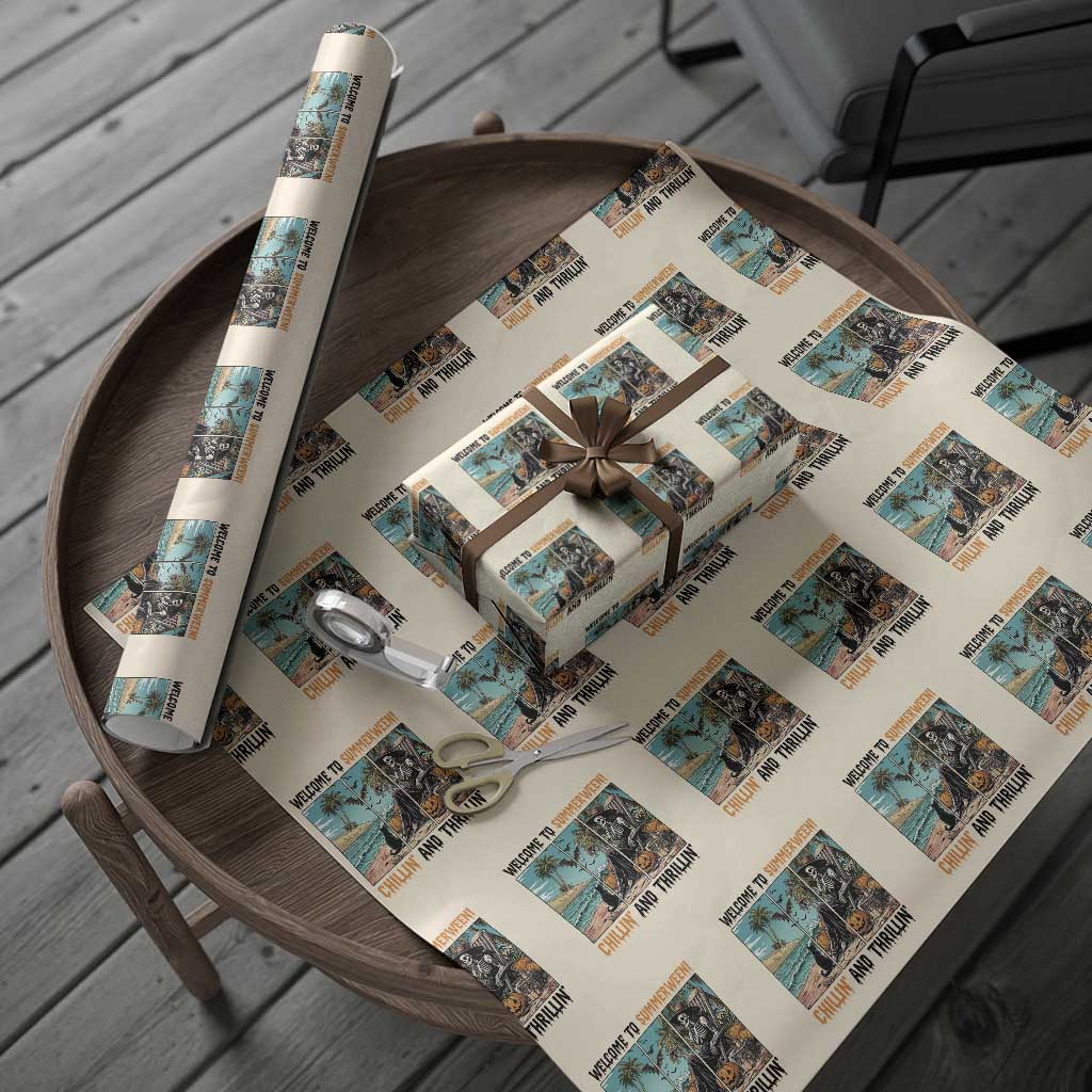 Welcome To Summerween Chillin And Thrillin Wrapping Paper Roll Spooky Beach Party Gift