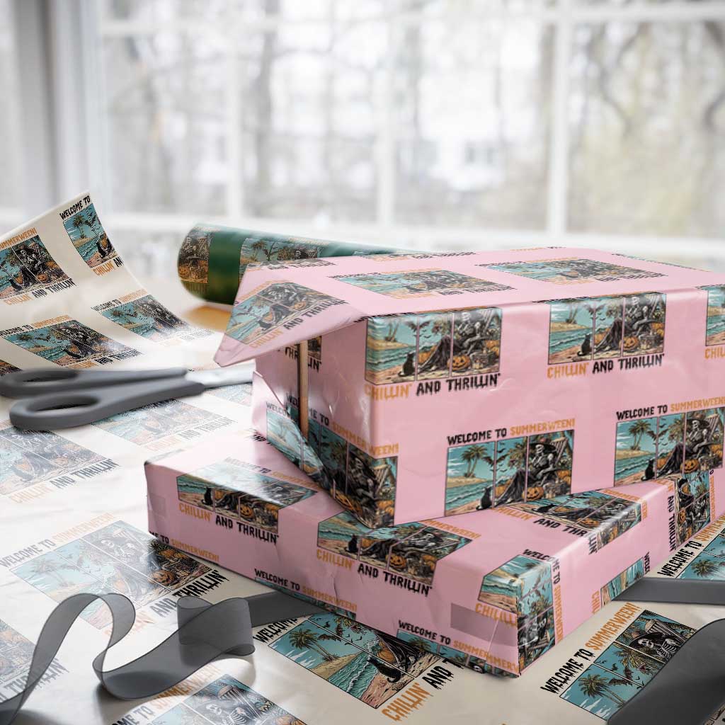 Welcome To Summerween Chillin And Thrillin Wrapping Paper Roll Spooky Beach Party Gift