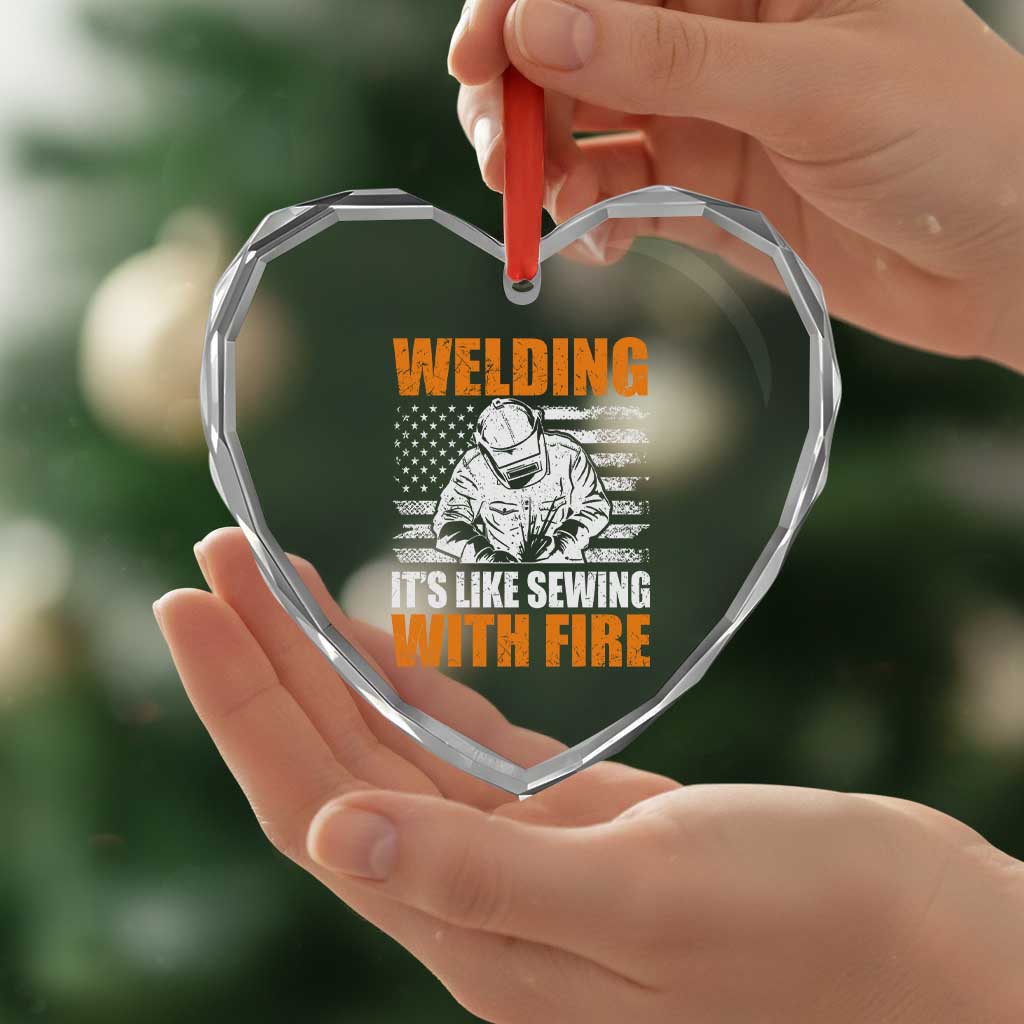 Welder Gifts for Men Heart Crystal Glass Ornament Welding Its Like Sewing With Fire American Flag