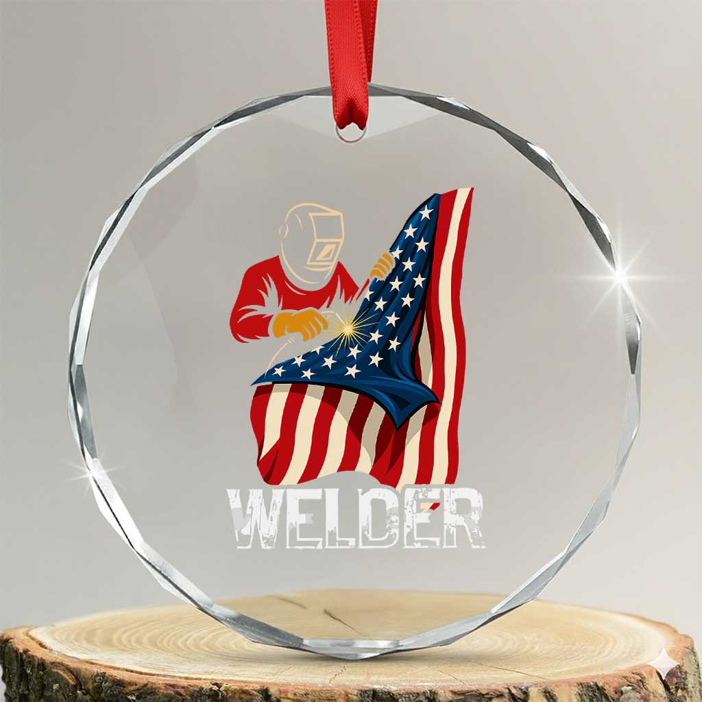 Welder Patriotic American Flag Crystal Glass Ornament TS14 Transparent Glass 3'' Circle Print Your Wear