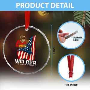 Welder Patriotic American Flag Crystal Glass Ornament TS14 Print Your Wear