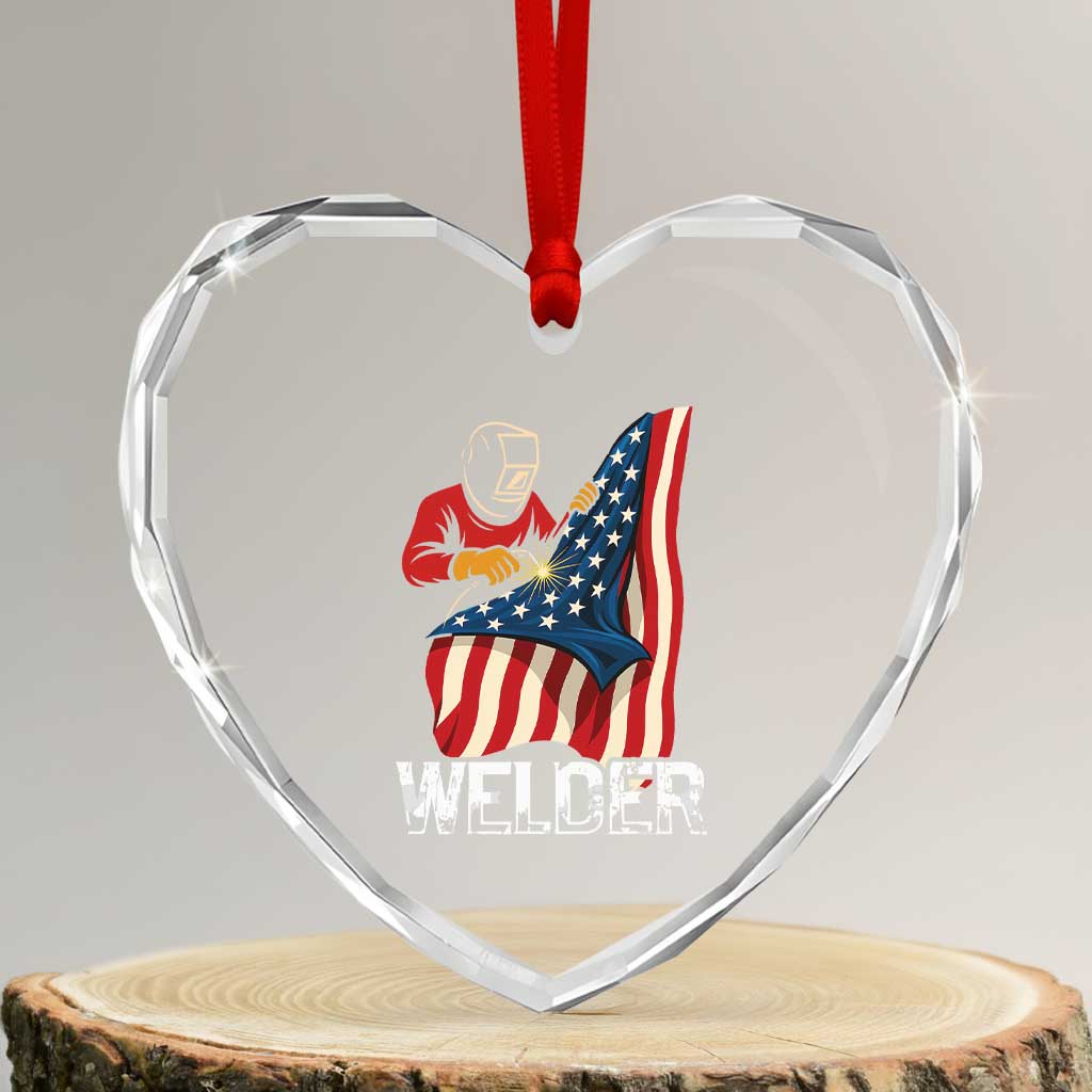 Welder Patriotic American Flag Heart Crystal Glass Ornament TS14 Transparent Glass 3'' Heart Print Your Wear