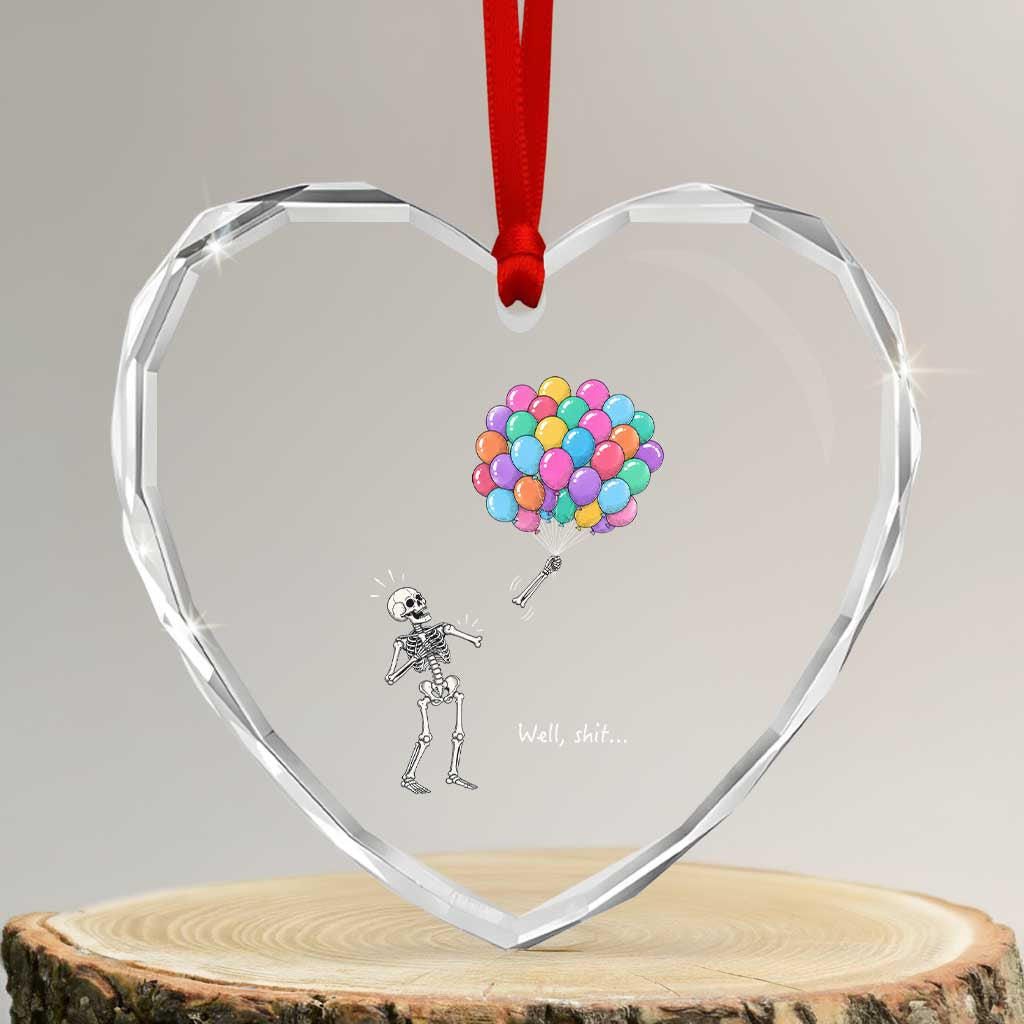Well Shit Skeleton Detached Arm Heart Crystal Glass Ornament Gothic Halloween Flying Balloons Graphic
