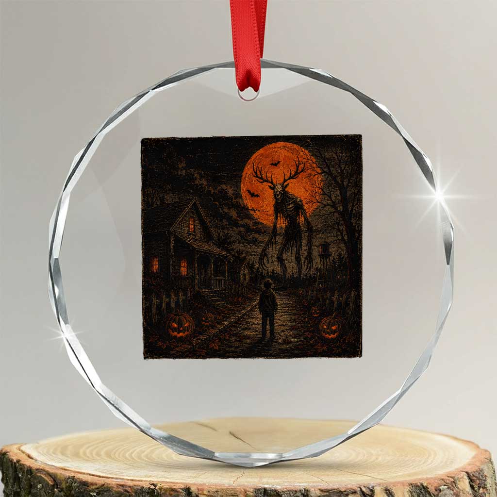 Wendigo Halloween Crystal Glass Ornament Vintage Deer Skull Spooky Night Graphic TS10 Transparent Glass 3'' Circle Print Your Wear