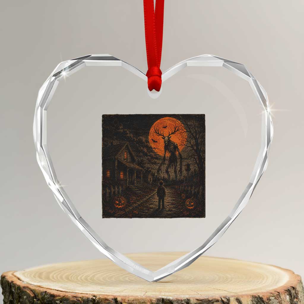 Wendigo Halloween Heart Crystal Glass Ornament Vintage Deer Skull Spooky Night Graphic TS10 Transparent Glass 3'' Heart Print Your Wear