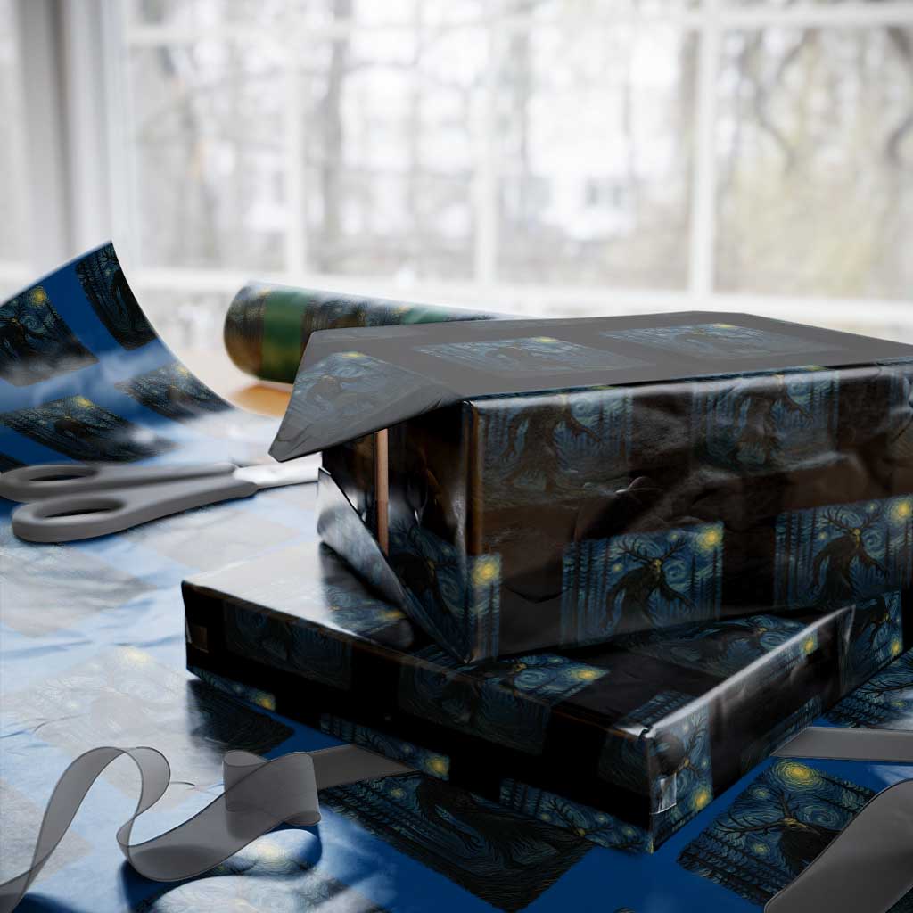 Wendigo Starry Night Wrapping Paper Roll Van Gogh Dark Fantasy Cryptid Lovers TS10 Black Print Your Wear