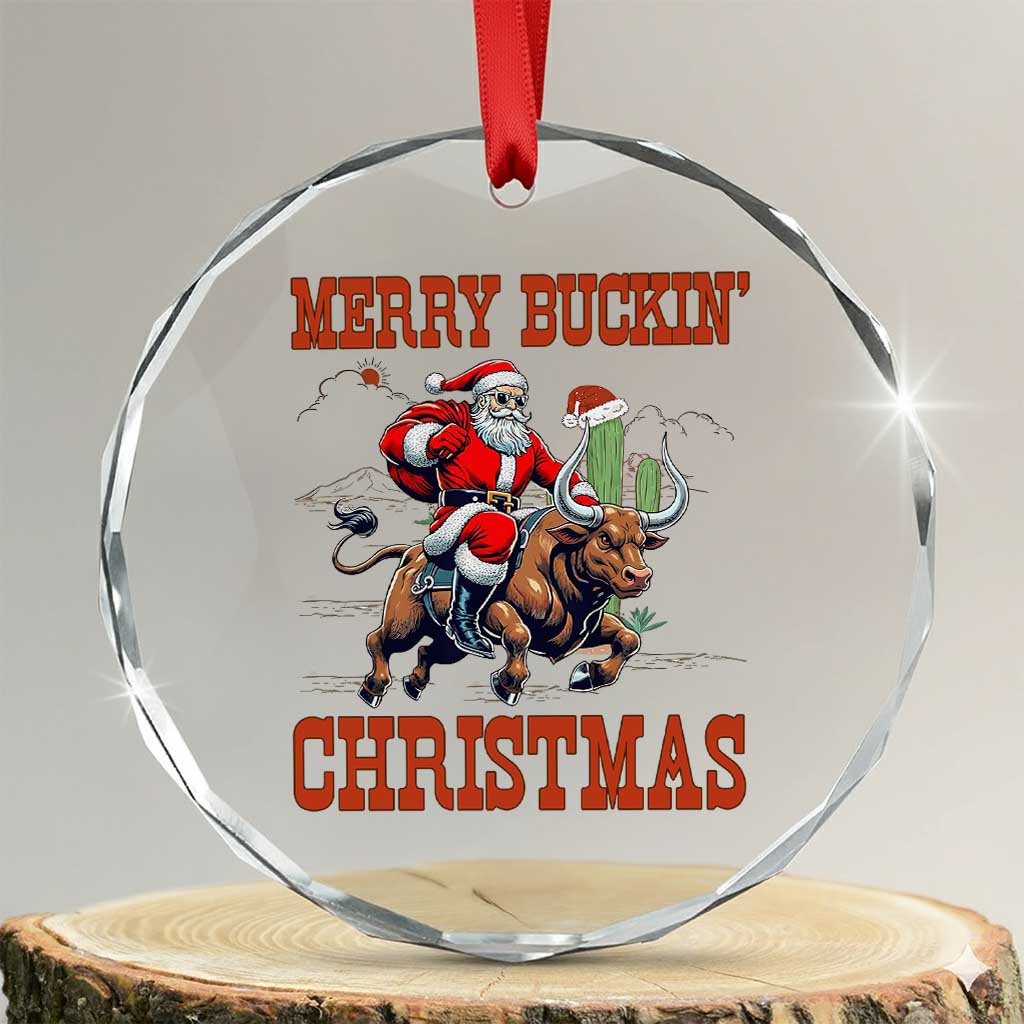 Western Black Santa Merry Buckin Christmas Crystal Glass Ornament Funny Rodeo TS12 Transparent Glass 3'' Circle Print Your Wear