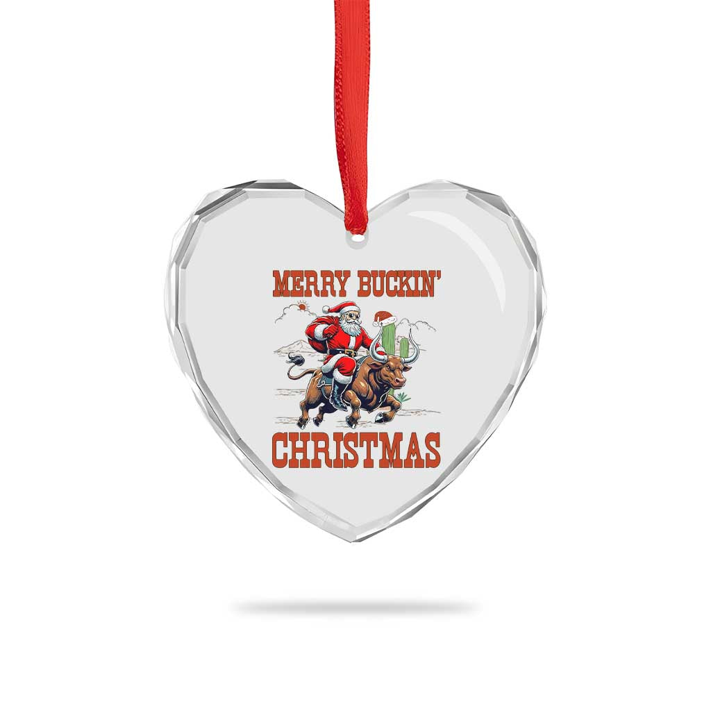 Western Black Santa Merry Buckin Christmas Heart Crystal Glass Ornament Funny Rodeo TS12 Print Your Wear