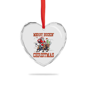 Western Black Santa Merry Buckin Christmas Heart Crystal Glass Ornament Funny Rodeo TS12 Print Your Wear