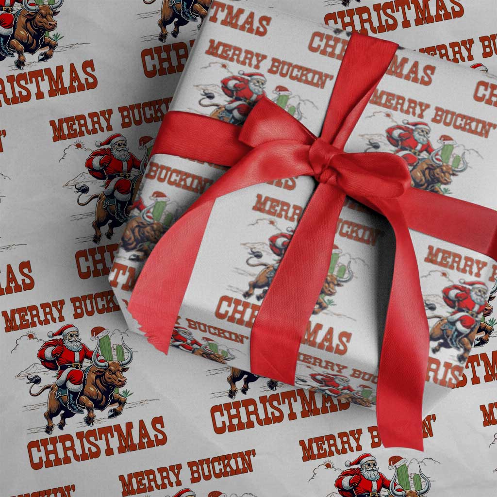 Western Black Santa Merry Buckin Christmas Wrapping Paper Roll Funny Rodeo TS12 White Print Your Wear