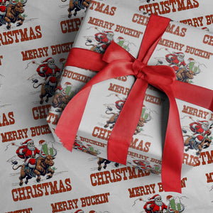 Western Black Santa Merry Buckin Christmas Wrapping Paper Roll Funny Rodeo TS12 White Print Your Wear
