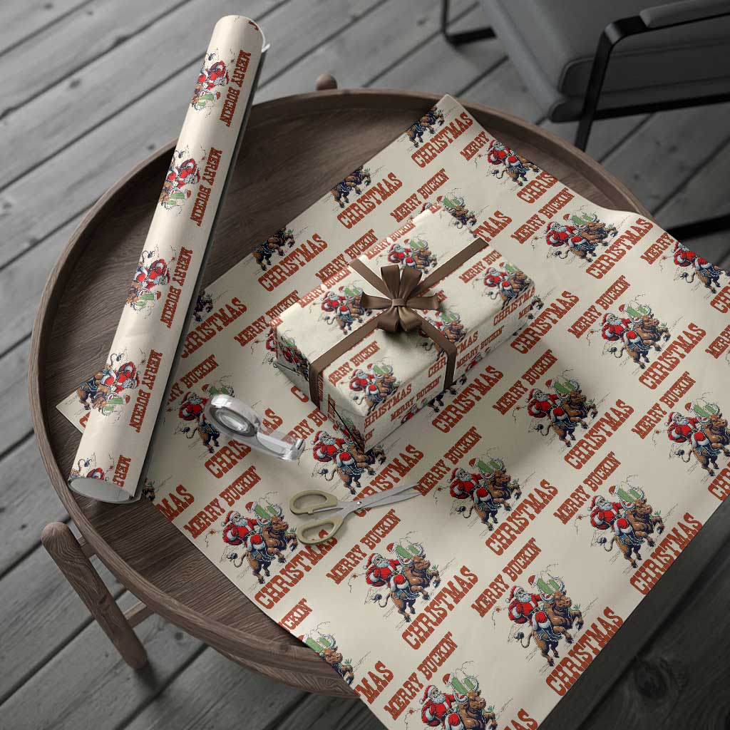 Western Black Santa Merry Buckin Christmas Wrapping Paper Roll Funny Rodeo TS12 Beige Print Your Wear