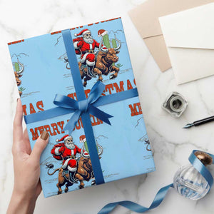Western Black Santa Merry Buckin Christmas Wrapping Paper Roll Funny Rodeo TS12 Light Blue Print Your Wear