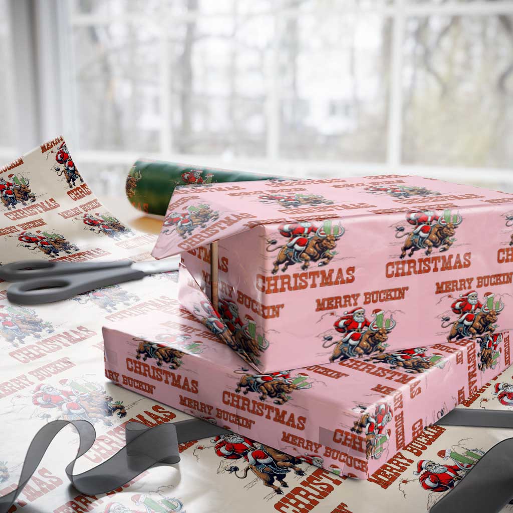 Western Black Santa Merry Buckin Christmas Wrapping Paper Roll Funny Rodeo TS12 Light Pink Print Your Wear