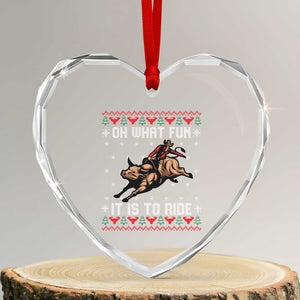 Western Bull Riding Ugly Christmas Heart Crystal Glass Ornament Oh What Fun It Is To Ride TS12 Transparent Glass 3'' Heart Print Your Wear