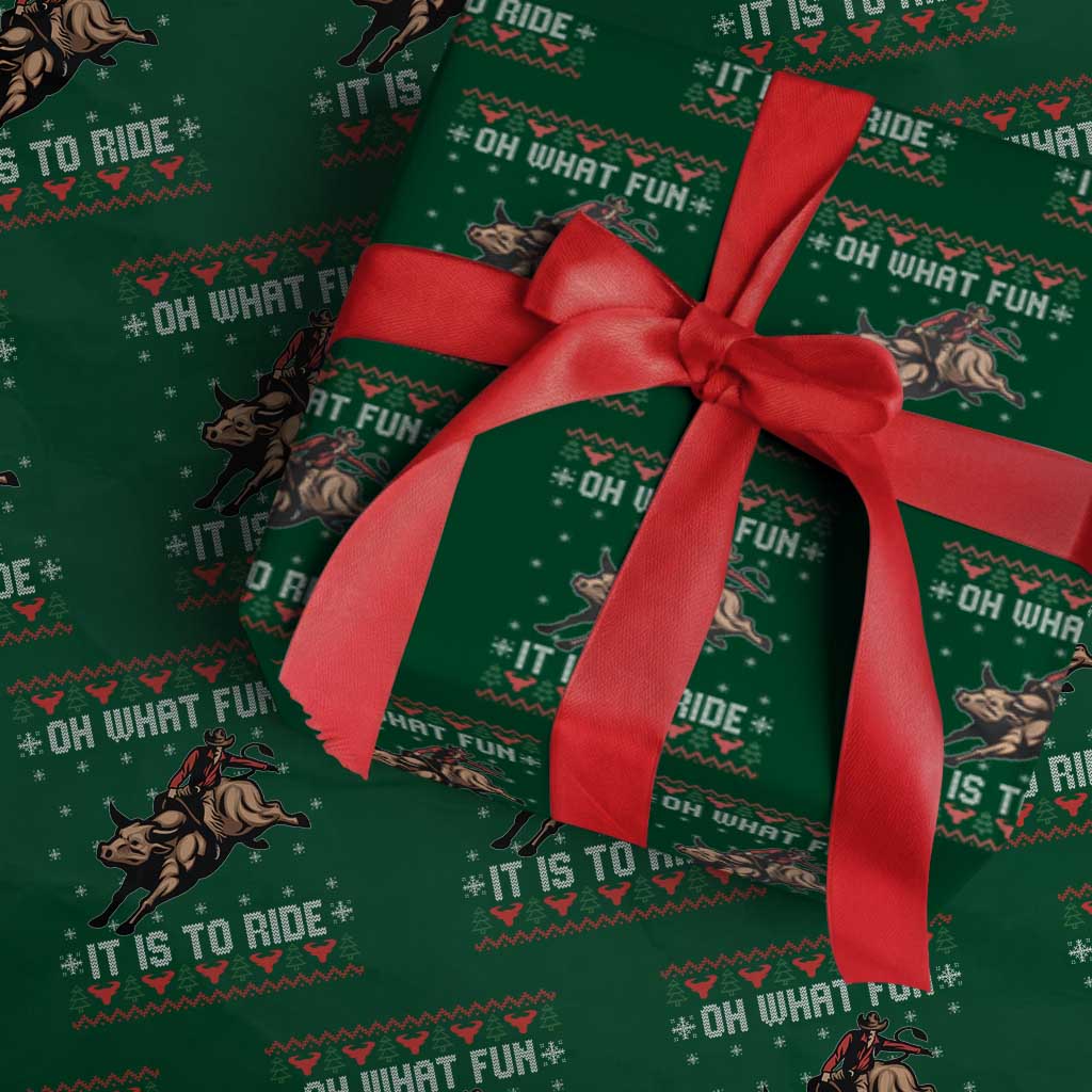 Western Bull Riding Ugly Christmas Wrapping Paper Roll Oh What Fun It Is To Ride TS12 Green Print Your Wear