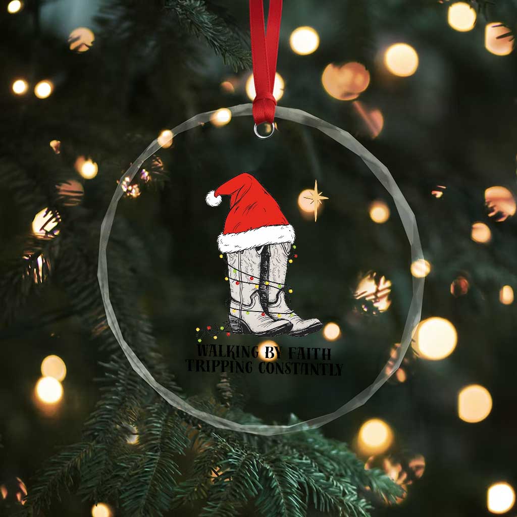 Western Christian Cowboy Crystal Glass Ornament Walking By Faith Tripping Constantly TS14 Print Your Wear