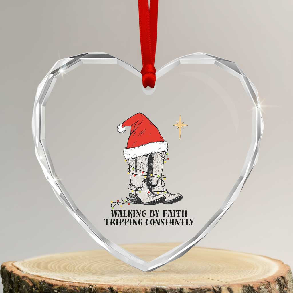 Western Christian Cowboy Heart Crystal Glass Ornament Walking By Faith Tripping Constantly TS14 Transparent Glass 3'' Heart Print Your Wear