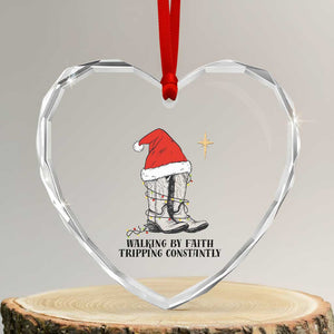 Western Christian Cowboy Heart Crystal Glass Ornament Walking By Faith Tripping Constantly TS14 Transparent Glass 3'' Heart Print Your Wear