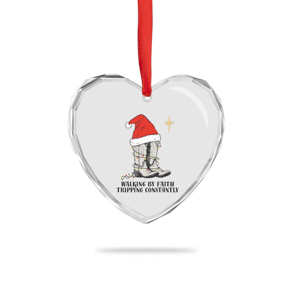 Western Christian Cowboy Heart Crystal Glass Ornament Walking By Faith Tripping Constantly TS14 Print Your Wear