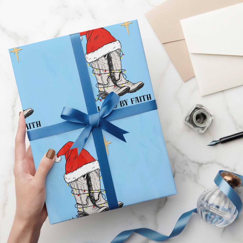 Western Christian Cowboy Wrapping Paper Roll Walking By Faith Tripping Constantly TS14 Light Blue Print Your Wear