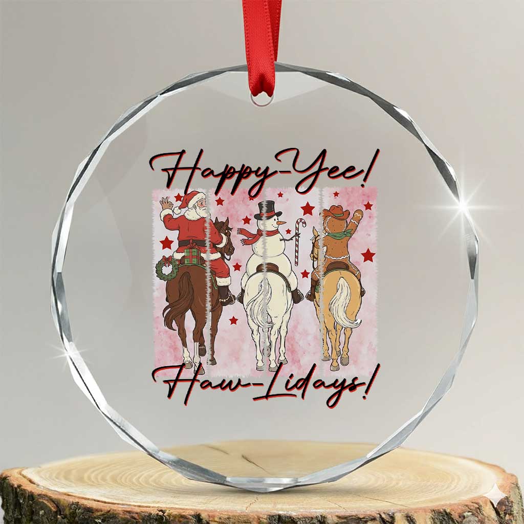 Western Christmas Horse Rider Crystal Glass Ornament Happy Yee Haw Lidays TS12 Transparent Glass 3'' Circle Print Your Wear