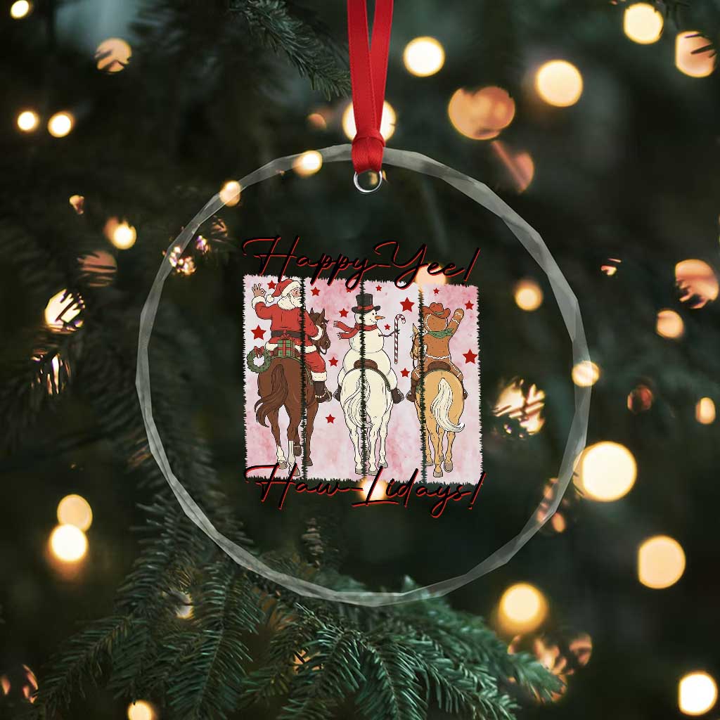 Western Christmas Horse Rider Crystal Glass Ornament Happy Yee Haw Lidays TS12 Print Your Wear