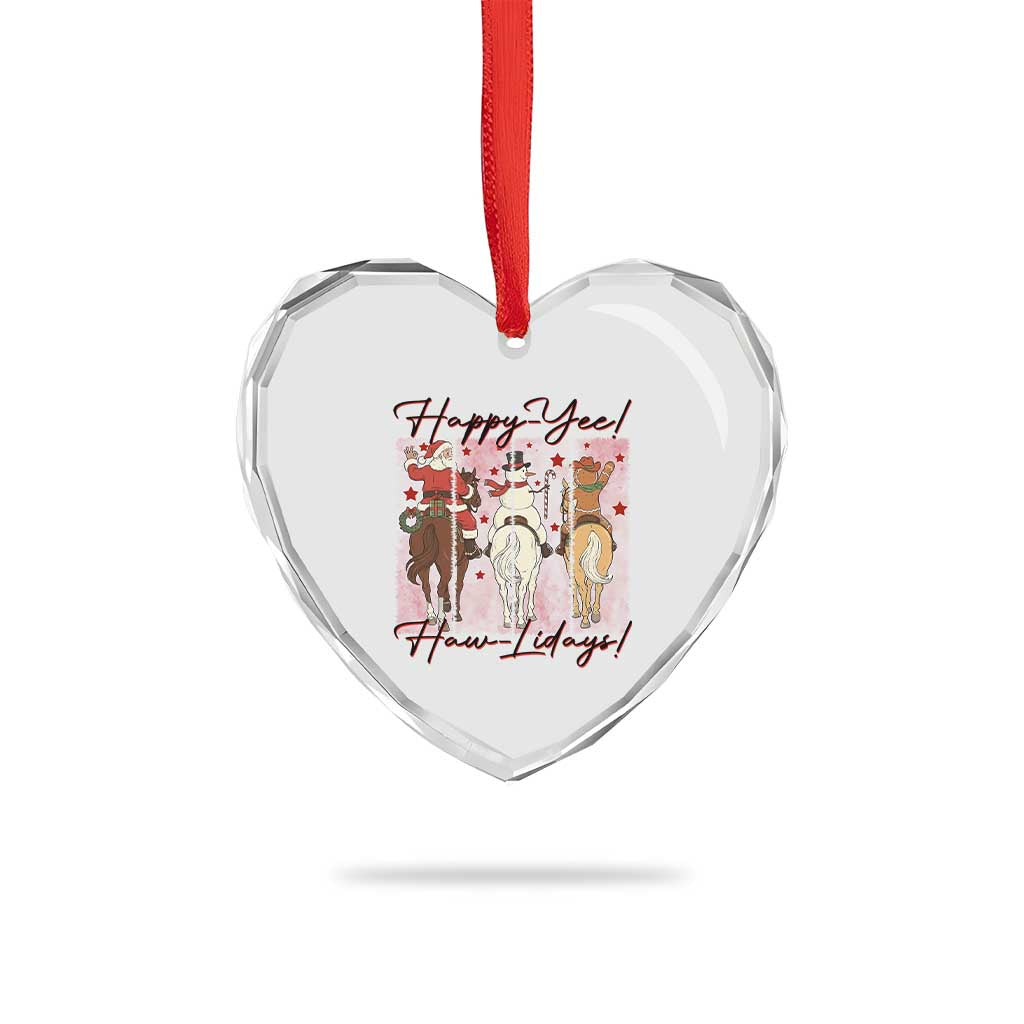 Western Christmas Horse Rider Heart Crystal Glass Ornament Happy Yee Haw Lidays TS12 Print Your Wear