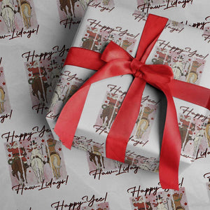 Western Christmas Horse Rider Wrapping Paper Roll Happy Yee Haw Lidays TS12 White Print Your Wear