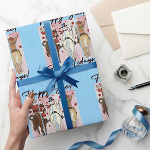 Western Christmas Horse Rider Wrapping Paper Roll Happy Yee Haw Lidays TS12 Light Blue Print Your Wear