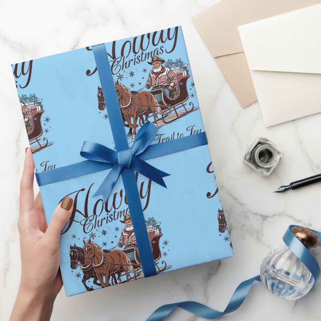 Western Christmas Wrapping Paper Roll Howdy Christmas Blaze The Trail To Joy Cowboy Santa TS11 Light Blue Print Your Wear