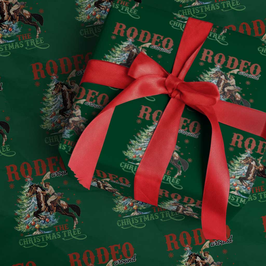 Western Christmas Wrapping Paper Roll Rodeo Around The Christmas Tree Cowgirl TS11 Green Print Your Wear
