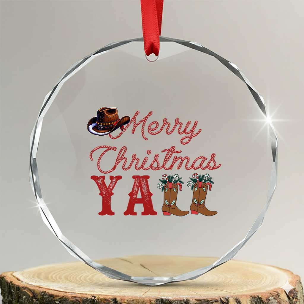 Western Cowboy Howdy Crystal Glass Ornament Merry Christmas Yall Cowgirl Boots Hat TS14 Transparent Glass 3'' Circle Print Your Wear