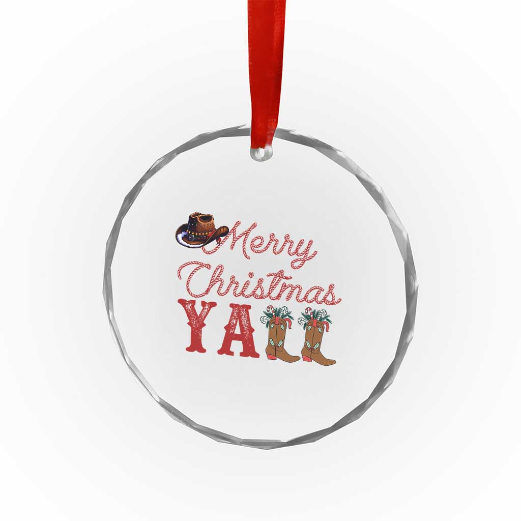 Western Cowboy Howdy Crystal Glass Ornament Merry Christmas Yall Cowgirl Boots Hat TS14 Print Your Wear
