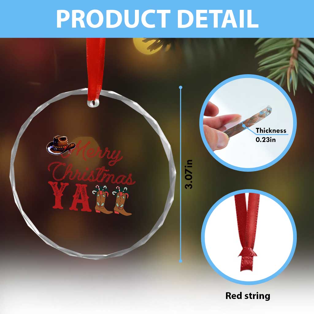 Western Cowboy Howdy Crystal Glass Ornament Merry Christmas Yall Cowgirl Boots Hat TS14 Print Your Wear