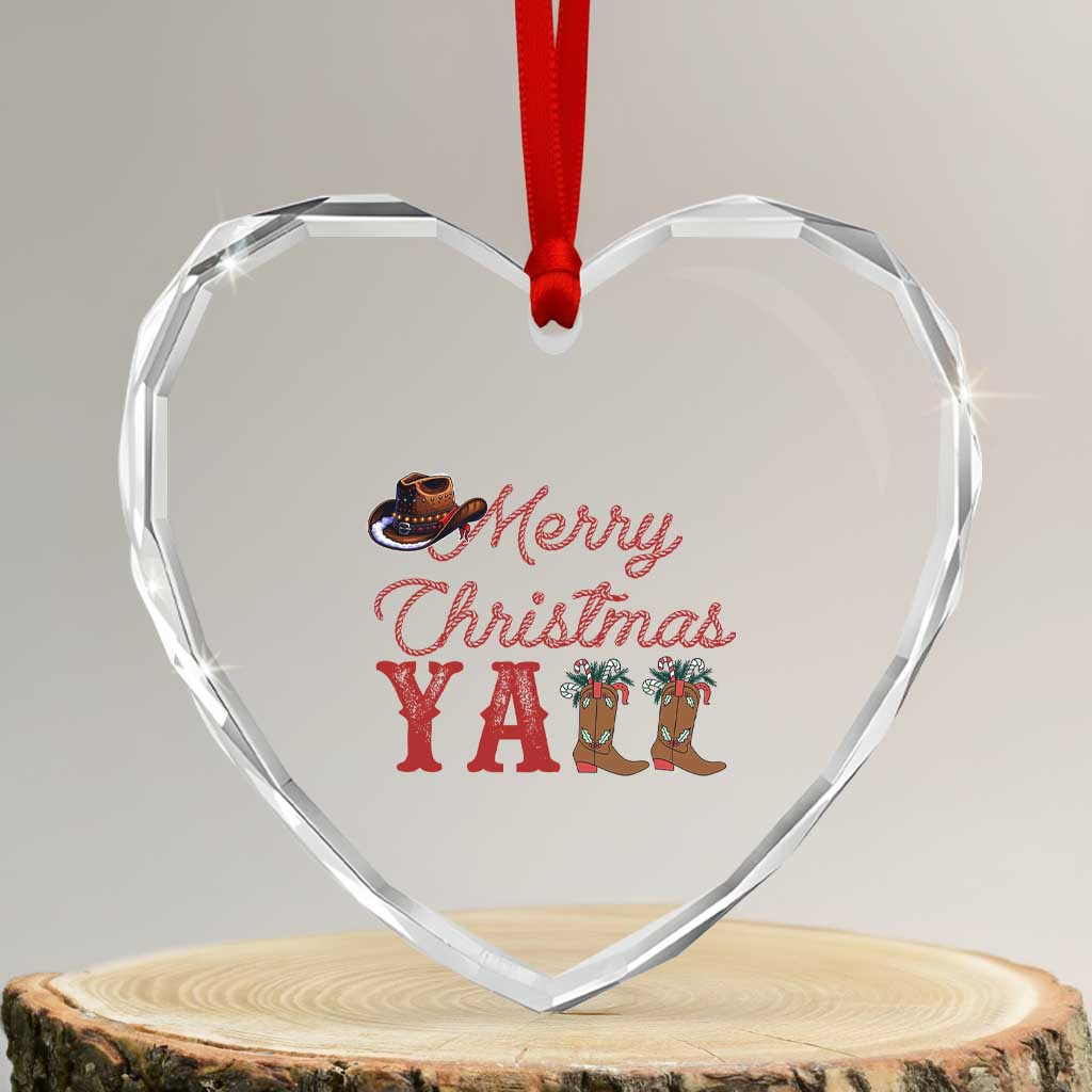 Western Cowboy Howdy Heart Crystal Glass Ornament Merry Christmas Yall Cowgirl Boots Hat TS14 Transparent Glass 3'' Heart Print Your Wear