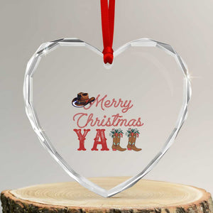 Western Cowboy Howdy Heart Crystal Glass Ornament Merry Christmas Yall Cowgirl Boots Hat TS14 Transparent Glass 3'' Heart Print Your Wear