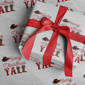 Western Cowboy Howdy Wrapping Paper Roll Merry Christmas Yall Cowgirl Boots Hat TS14 White Print Your Wear