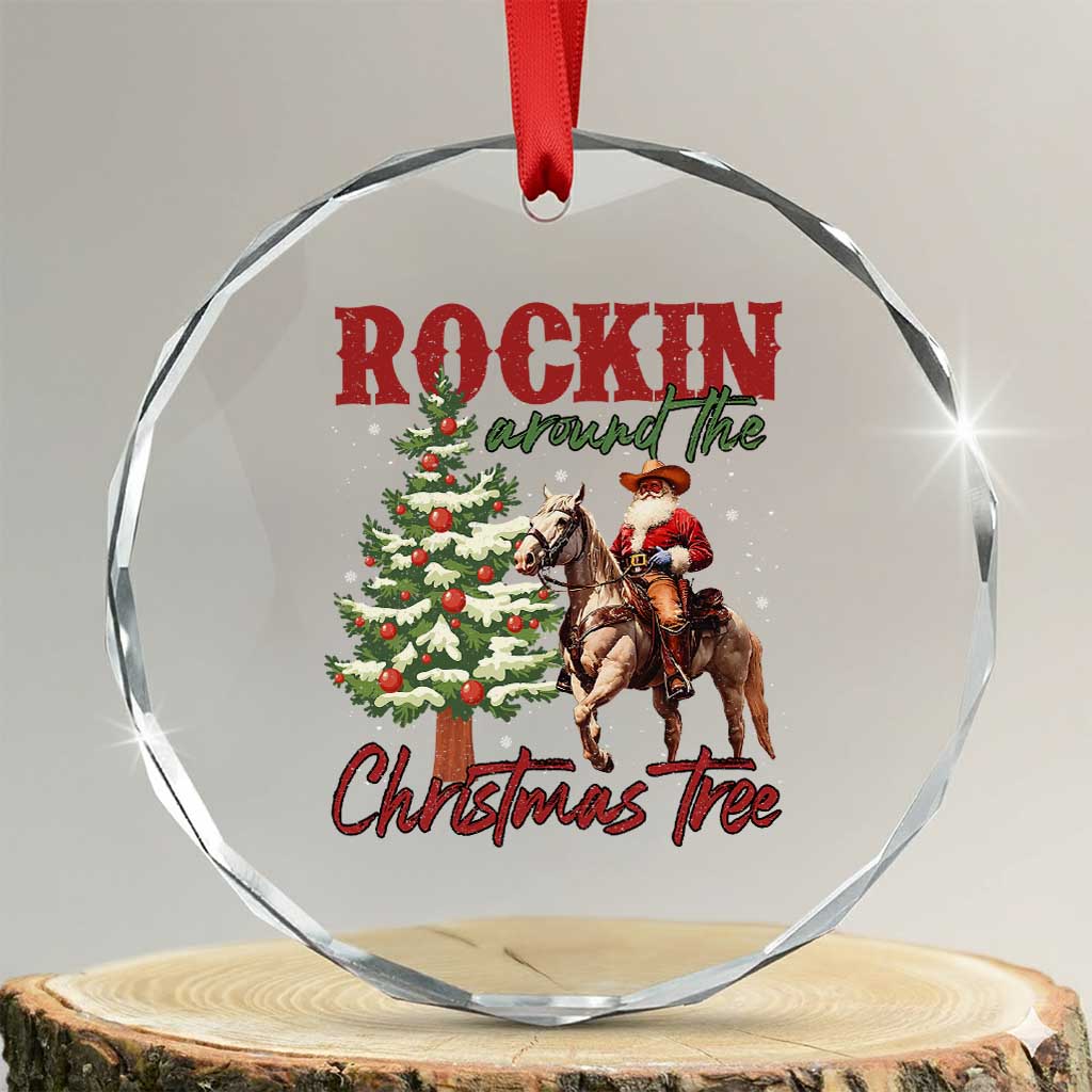 Western Crystal Glass Ornament Vintage 90s Cowboy Santa Claus Xmas Tree TS10 Transparent Glass 3'' Circle Print Your Wear