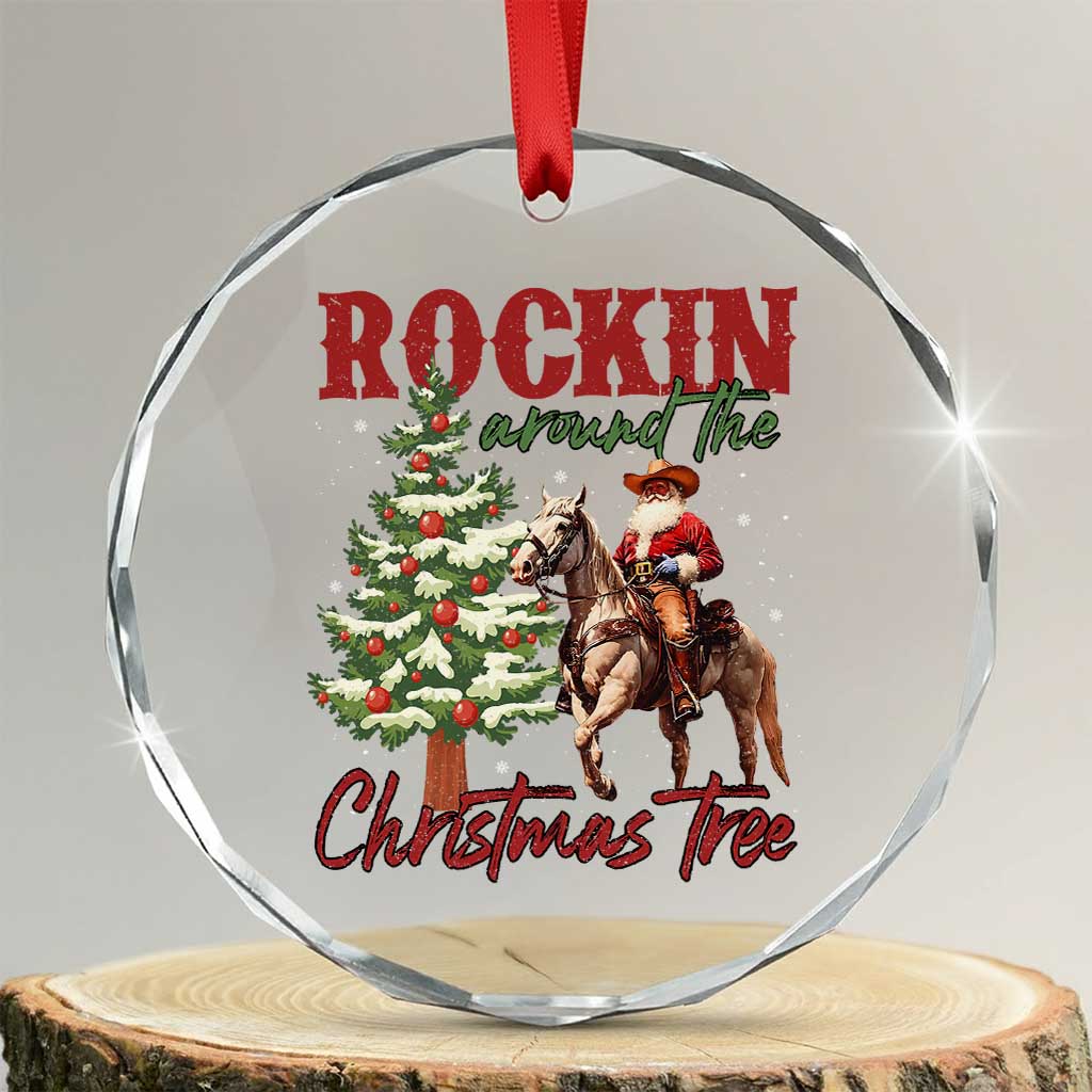 Western Crystal Glass Ornament Vintage 90s Cowboy Santa Claus Xmas Tree TS10 Transparent Glass 3'' Circle Print Your Wear