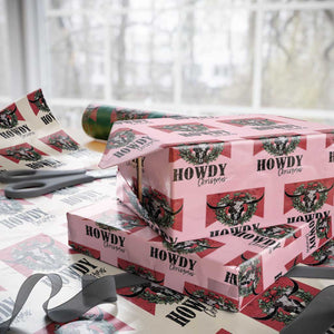 Western Howdy Christmas Wrapping Paper Roll Longhorn Skull Xmas Wreath TS11 Light Pink Print Your Wear