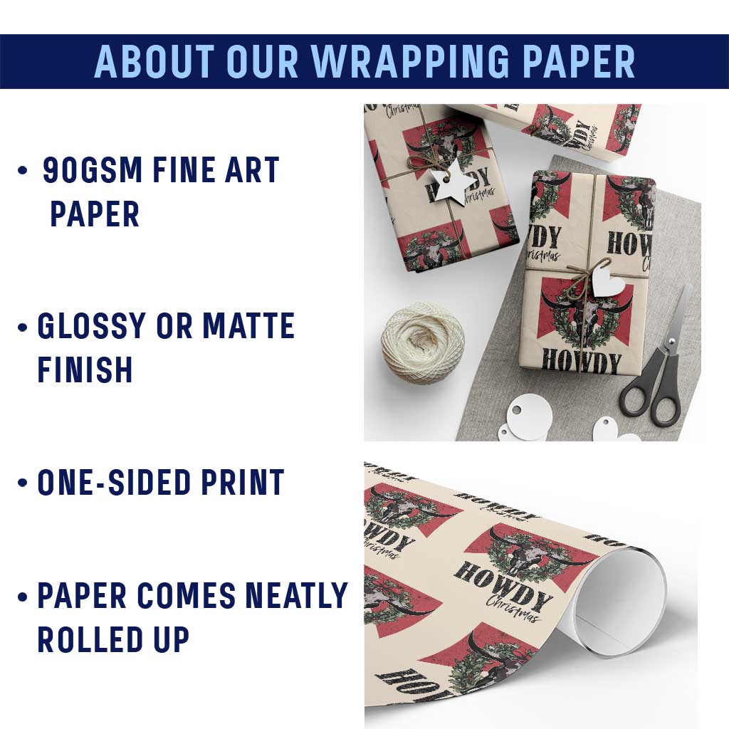 Western Howdy Christmas Wrapping Paper Roll Longhorn Skull Xmas Wreath TS11 Print Your Wear